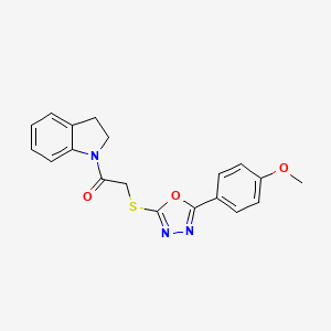 molecular formula C19H17N3O3S B6423791 Ethanone, 1-(2,3-dihydro-1H-indol-1-yl)-2-[[5-(4-methoxyphenyl)-1,3,4-oxadiazol-2-yl]thio]- CAS No. 459845-47-7
