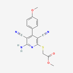 molecular formula C17H14N4O3S B6423997 Methyl {[6-amino-3,5-dicyano-4-(4-methoxyphenyl)pyridin-2-yl]sulfanyl}acetate CAS No. 5913-85-9