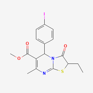 molecular formula C17H17IN2O3S B6424763 methyl 2-ethyl-5-(4-iodophenyl)-7-methyl-3-oxo-2,3-dihydro-5H-[1,3]thiazolo[3,2-a]pyrimidine-6-carboxylate CAS No. 618080-10-7