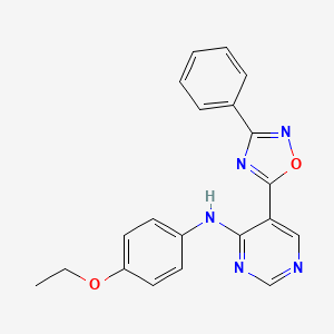 molecular formula C20H17N5O2 B6429686 N-(4-ethoxyphenyl)-5-(3-phenyl-1,2,4-oxadiazol-5-yl)pyrimidin-4-amine CAS No. 1775545-12-4