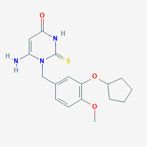molecular formula C17H21N3O3S B064313 6-Amino-1-[3-(cyclopentyloxy)-4-methoxybenzyl]-2-thioxo-2,3-dihydropyrimidin-4(1H)-one CAS No. 162279-51-8