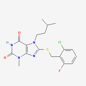 B6431862 8-{[(2-chloro-6-fluorophenyl)methyl]sulfanyl}-3-methyl-7-(3-methylbutyl)-2,3,6,7-tetrahydro-1H-purine-2,6-dione CAS No. 5685-74-5