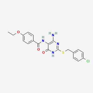 molecular formula C20H19ClN4O3S B6432918 N-(4-amino-2-((4-chlorobenzyl)thio)-6-oxo-1,6-dihydropyrimidin-5-yl)-4-ethoxybenzamide CAS No. 888421-35-0