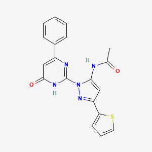 molecular formula C19H15N5O2S B6433468 N-(1-(6-oxo-4-phenyl-1,6-dihydropyrimidin-2-yl)-3-(thiophen-2-yl)-1H-pyrazol-5-yl)acetamide CAS No. 1207060-35-2