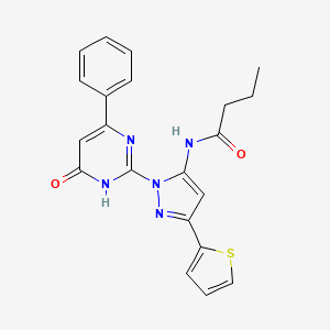 molecular formula C21H19N5O2S B6433476 N-(1-(6-oxo-4-phenyl-1,6-dihydropyrimidin-2-yl)-3-(thiophen-2-yl)-1H-pyrazol-5-yl)butyramide CAS No. 1207035-58-2