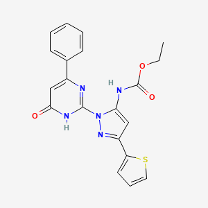 molecular formula C20H17N5O3S B6433542 ethyl (1-(6-oxo-4-phenyl-1,6-dihydropyrimidin-2-yl)-3-(thiophen-2-yl)-1H-pyrazol-5-yl)carbamate CAS No. 1207060-39-6