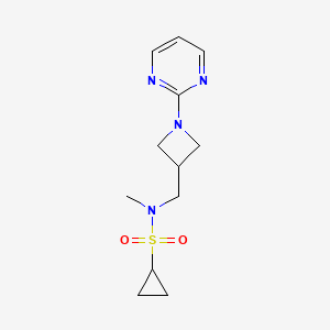 molecular formula C12H18N4O2S B6435355 N-methyl-N-{[1-(pyrimidin-2-yl)azetidin-3-yl]methyl}cyclopropanesulfonamide CAS No. 2549009-81-4