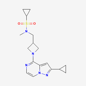 molecular formula C17H23N5O2S B6435785 N-[(1-{2-cyclopropylpyrazolo[1,5-a]pyrazin-4-yl}azetidin-3-yl)methyl]-N-methylcyclopropanesulfonamide CAS No. 2549048-05-5