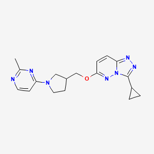molecular formula C18H21N7O B6435982 4-{3-[({3-cyclopropyl-[1,2,4]triazolo[4,3-b]pyridazin-6-yl}oxy)methyl]pyrrolidin-1-yl}-2-methylpyrimidine CAS No. 2549025-86-5