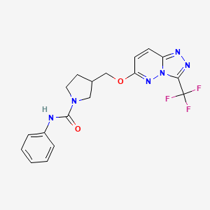 molecular formula C18H17F3N6O2 B6439821 N-phenyl-3-({[3-(trifluoromethyl)-[1,2,4]triazolo[4,3-b]pyridazin-6-yl]oxy}methyl)pyrrolidine-1-carboxamide CAS No. 2548993-57-1