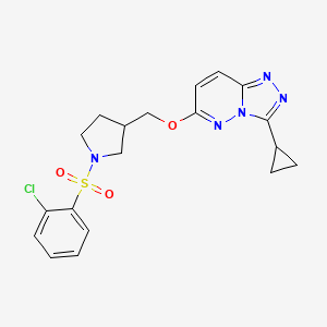 molecular formula C19H20ClN5O3S B6439926 1-(2-chlorobenzenesulfonyl)-3-[({3-cyclopropyl-[1,2,4]triazolo[4,3-b]pyridazin-6-yl}oxy)methyl]pyrrolidine CAS No. 2549056-65-5