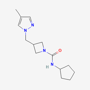 molecular formula C14H22N4O B6440083 N-cyclopentyl-3-[(4-methyl-1H-pyrazol-1-yl)methyl]azetidine-1-carboxamide CAS No. 2548994-76-7