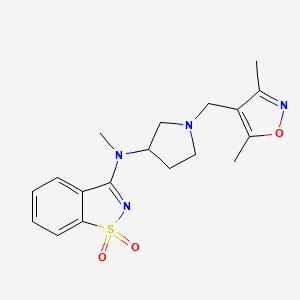 molecular formula C18H22N4O3S B6442107 N-[1-[(3,5-dimethyl-1,2-oxazol-4-yl)methyl]pyrrolidin-3-yl]-N-methyl-1,1-dioxo-1,2-benzothiazol-3-amine CAS No. 2548999-68-2