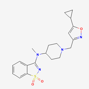 molecular formula C20H24N4O3S B6442484 N-[1-[(5-cyclopropyl-1,2-oxazol-3-yl)methyl]piperidin-4-yl]-N-methyl-1,1-dioxo-1,2-benzothiazol-3-amine CAS No. 2548999-92-2