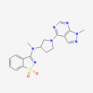 molecular formula C18H19N7O2S B6443607 N-methyl-N-[1-(1-methylpyrazolo[3,4-d]pyrimidin-4-yl)pyrrolidin-3-yl]-1,1-dioxo-1,2-benzothiazol-3-amine CAS No. 2548981-18-4