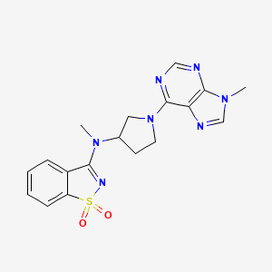 molecular formula C18H19N7O2S B6443617 N-methyl-N-[1-(9-methylpurin-6-yl)pyrrolidin-3-yl]-1,1-dioxo-1,2-benzothiazol-3-amine CAS No. 2548989-08-6