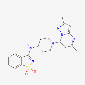 molecular formula C21H24N6O2S B6443621 N-[1-(2,5-dimethylpyrazolo[1,5-a]pyrimidin-7-yl)piperidin-4-yl]-N-methyl-1,1-dioxo-1,2-benzothiazol-3-amine CAS No. 2548986-75-8