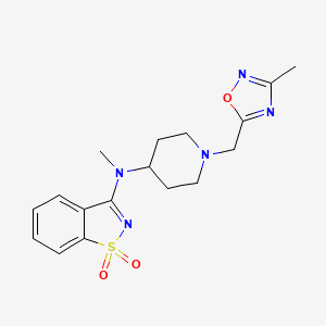 molecular formula C17H21N5O3S B6443841 N-methyl-N-[1-[(3-methyl-1,2,4-oxadiazol-5-yl)methyl]piperidin-4-yl]-1,1-dioxo-1,2-benzothiazol-3-amine CAS No. 2549034-97-9