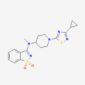 molecular formula C18H21N5O2S2 B6443892 N-[1-(3-cyclopropyl-1,2,4-thiadiazol-5-yl)piperidin-4-yl]-N-methyl-1,1-dioxo-1,2-benzothiazol-3-amine CAS No. 2549022-93-5