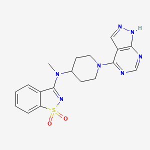 molecular formula C18H19N7O2S B6447751 N-methyl-1,1-dioxo-N-[1-(1H-pyrazolo[3,4-d]pyrimidin-4-yl)piperidin-4-yl]-1,2-benzothiazol-3-amine CAS No. 2549043-49-2
