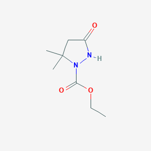 molecular formula C8H14N2O3 B064484 Ethyl 5,5-dimethyl-3-oxopyrazolidine-1-carboxylate CAS No. 174470-67-8