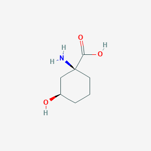 molecular formula C7H13NO3 B064516 Cyclohexanecarboxylic acid, 1-amino-3-hydroxy-, (1S-cis)-(9CI) CAS No. 177186-21-9