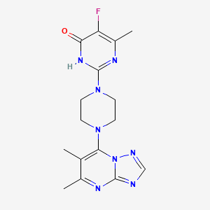 molecular formula C16H19FN8O B6452942 2-(4-{5,6-dimethyl-[1,2,4]triazolo[1,5-a]pyrimidin-7-yl}piperazin-1-yl)-5-fluoro-6-methyl-3,4-dihydropyrimidin-4-one CAS No. 2549063-38-7