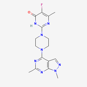 molecular formula C16H19FN8O B6452943 2-(4-{1,6-dimethyl-1H-pyrazolo[3,4-d]pyrimidin-4-yl}piperazin-1-yl)-5-fluoro-6-methyl-3,4-dihydropyrimidin-4-one CAS No. 2548983-32-8
