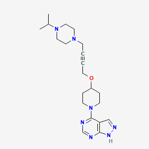 B6453492 1-(propan-2-yl)-4-{4-[(1-{1H-pyrazolo[3,4-d]pyrimidin-4-yl}piperidin-4-yl)oxy]but-2-yn-1-yl}piperazine CAS No. 2549055-91-4