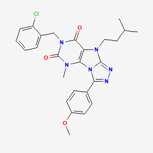 molecular formula C26H27ClN6O3 B6456487 7-[(2-chlorophenyl)methyl]-3-(4-methoxyphenyl)-5-methyl-9-(3-methylbutyl)-5H,6H,7H,8H,9H-[1,2,4]triazolo[3,4-h]purine-6,8-dione CAS No. 2549015-84-9