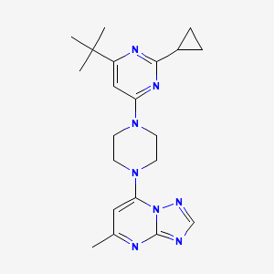molecular formula C21H28N8 B6458024 4-tert-butyl-2-cyclopropyl-6-(4-{5-methyl-[1,2,4]triazolo[1,5-a]pyrimidin-7-yl}piperazin-1-yl)pyrimidine CAS No. 2548984-11-6
