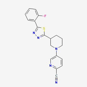 molecular formula C19H16FN5S B6458043 5-{3-[5-(2-fluorophenyl)-1,3,4-thiadiazol-2-yl]piperidin-1-yl}pyridine-2-carbonitrile CAS No. 2549017-28-7