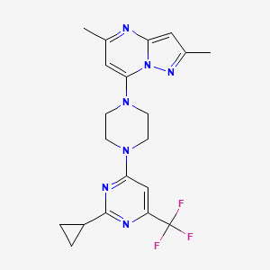 molecular formula C20H22F3N7 B6458049 2-cyclopropyl-4-(4-{2,5-dimethylpyrazolo[1,5-a]pyrimidin-7-yl}piperazin-1-yl)-6-(trifluoromethyl)pyrimidine CAS No. 2548993-74-2