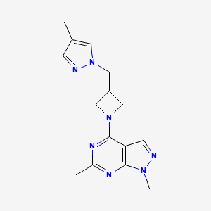 molecular formula C15H19N7 B6458537 1-[(1-{1,6-dimethyl-1H-pyrazolo[3,4-d]pyrimidin-4-yl}azetidin-3-yl)methyl]-4-methyl-1H-pyrazole CAS No. 2549055-10-7