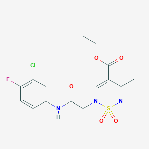 molecular formula C15H15ClFN3O5S B6462005 ethyl 2-[2-(3-chloro-4-fluoroanilino)-2-oxoethyl]-5-methyl-1,1-dioxo-1,2,6-thiadiazine-4-carboxylate CAS No. 2548981-30-0