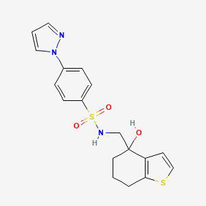 N-[(4-hydroxy-4,5,6,7-tetrahydro-1-benzothiophen-4-yl)methyl]-4-(1H-pyrazol-1-yl)benzene-1-sulfonamide