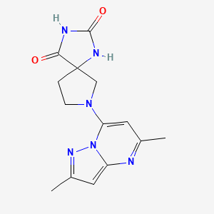 molecular formula C14H16N6O2 B6463590 7-{2,5-dimethylpyrazolo[1,5-a]pyrimidin-7-yl}-1,3,7-triazaspiro[4.4]nonane-2,4-dione CAS No. 2640903-35-9
