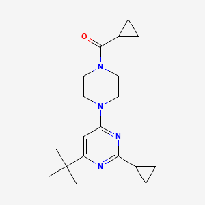molecular formula C19H28N4O B6463625 4-tert-butyl-6-(4-cyclopropanecarbonylpiperazin-1-yl)-2-cyclopropylpyrimidine CAS No. 2640953-73-5