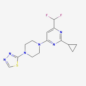 molecular formula C14H16F2N6S B6463633 2-cyclopropyl-4-(difluoromethyl)-6-[4-(1,3,4-thiadiazol-2-yl)piperazin-1-yl]pyrimidine CAS No. 2640895-19-6