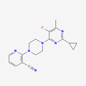 molecular formula C18H19FN6 B6463640 2-[4-(2-cyclopropyl-5-fluoro-6-methylpyrimidin-4-yl)piperazin-1-yl]pyridine-3-carbonitrile CAS No. 2640965-20-2