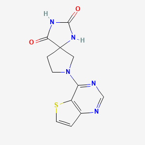 molecular formula C12H11N5O2S B6463752 7-{thieno[3,2-d]pyrimidin-4-yl}-1,3,7-triazaspiro[4.4]nonane-2,4-dione CAS No. 2640892-89-1