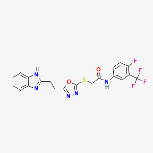 molecular formula C20H15F4N5O2S B6463795 2-({5-[2-(1H-1,3-benzodiazol-2-yl)ethyl]-1,3,4-oxadiazol-2-yl}sulfanyl)-N-[4-fluoro-3-(trifluoromethyl)phenyl]acetamide CAS No. 1324187-31-6