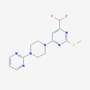 molecular formula C14H16F2N6S B6463864 4-(difluoromethyl)-2-(methylsulfanyl)-6-[4-(pyrimidin-2-yl)piperazin-1-yl]pyrimidine CAS No. 2640935-22-2