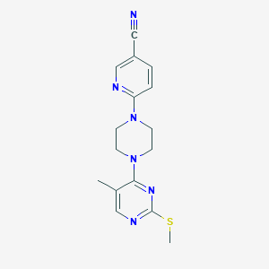 molecular formula C16H18N6S B6463874 6-{4-[5-methyl-2-(methylsulfanyl)pyrimidin-4-yl]piperazin-1-yl}pyridine-3-carbonitrile CAS No. 2640889-49-0