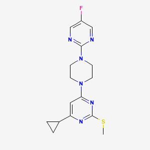 molecular formula C16H19FN6S B6464046 4-cyclopropyl-6-[4-(5-fluoropyrimidin-2-yl)piperazin-1-yl]-2-(methylsulfanyl)pyrimidine CAS No. 2640968-75-6