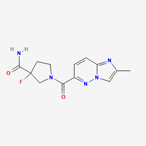 molecular formula C13H14FN5O2 B6464060 3-fluoro-1-{2-methylimidazo[1,2-b]pyridazine-6-carbonyl}pyrrolidine-3-carboxamide CAS No. 2640944-19-8