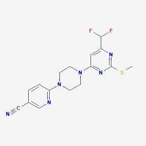 molecular formula C16H16F2N6S B6464106 6-{4-[6-(difluoromethyl)-2-(methylsulfanyl)pyrimidin-4-yl]piperazin-1-yl}pyridine-3-carbonitrile CAS No. 2640965-27-9
