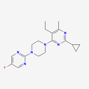 molecular formula C18H23FN6 B6464121 2-cyclopropyl-5-ethyl-4-[4-(5-fluoropyrimidin-2-yl)piperazin-1-yl]-6-methylpyrimidine CAS No. 2640874-20-8