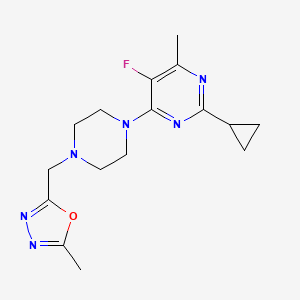 molecular formula C16H21FN6O B6464242 2-cyclopropyl-5-fluoro-4-methyl-6-{4-[(5-methyl-1,3,4-oxadiazol-2-yl)methyl]piperazin-1-yl}pyrimidine CAS No. 2640934-47-8