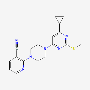 molecular formula C18H20N6S B6464282 2-{4-[6-cyclopropyl-2-(methylsulfanyl)pyrimidin-4-yl]piperazin-1-yl}pyridine-3-carbonitrile CAS No. 2640899-37-0
